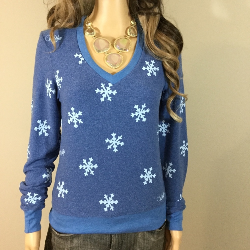 Wildfox Blue Snowflake Print Baggy Beach Jumper